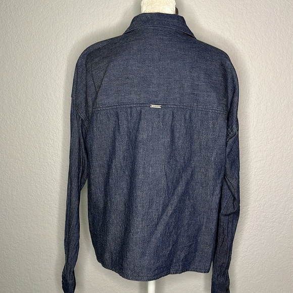 Prana Button Down Tie Front Blue Long Sleeve Organic Cotton Top Small - Picture 6 of 11